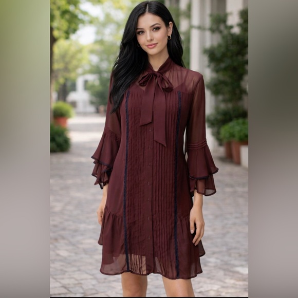 Nanette Lepore Dresses & Skirts - Nanette Lepore 8 Dress & Slip Maroon 3/4 Long Sleeve Whimsigoth Fairy Romantic